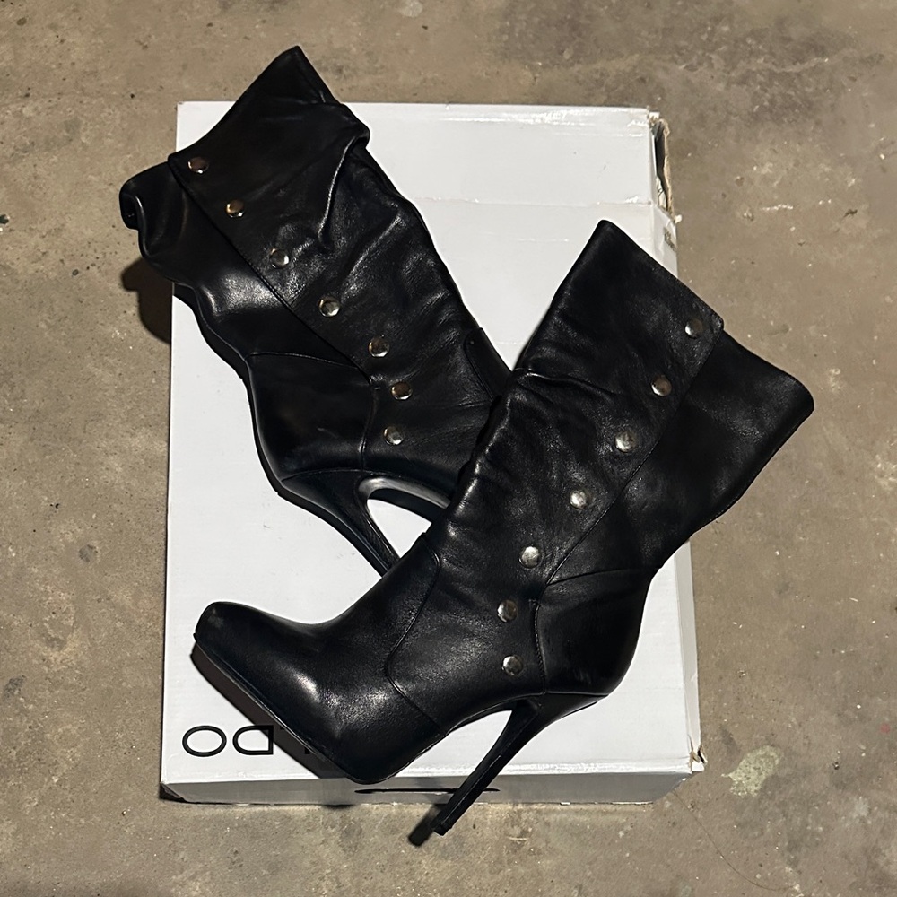 Aldo Black Studded Heeled Boots
